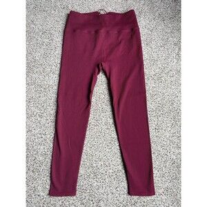 Fabletics Ribbed Lace Up Back Seamless Leggings Size L High Waisted Burgundy Red